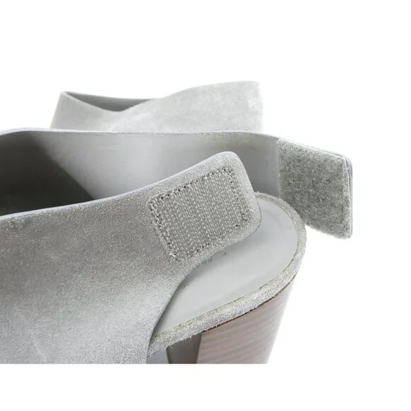 Vince Gray Suede Block Heeled Sandals Womens 6.5M Open Toe Made In Italy - Picture 8 of 12